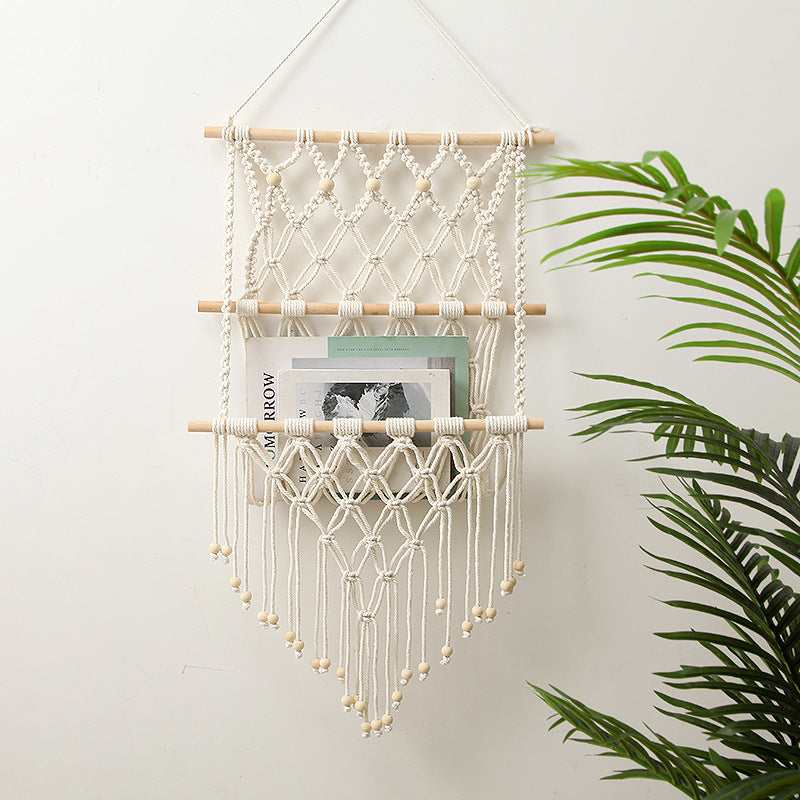 Woven Tassel Cotton Rope Storage Wall Hanging - Nordic Home Decor