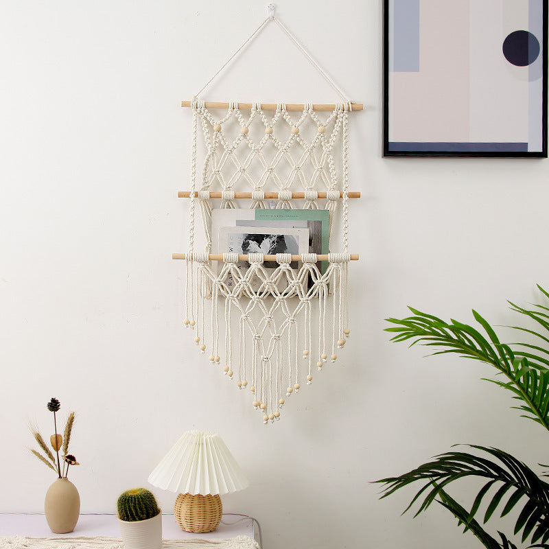 Woven Tassel Cotton Rope Storage Wall Hanging - Nordic Home Decor