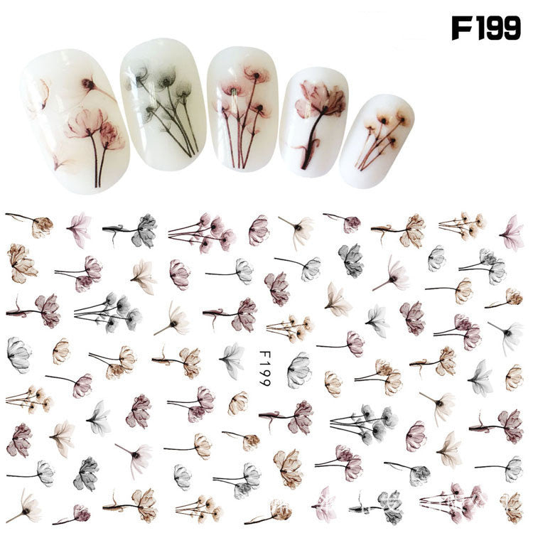 Nail Stickers 3D Feather Bowknot Maple Leaf Colorful Art Decals for Nails
