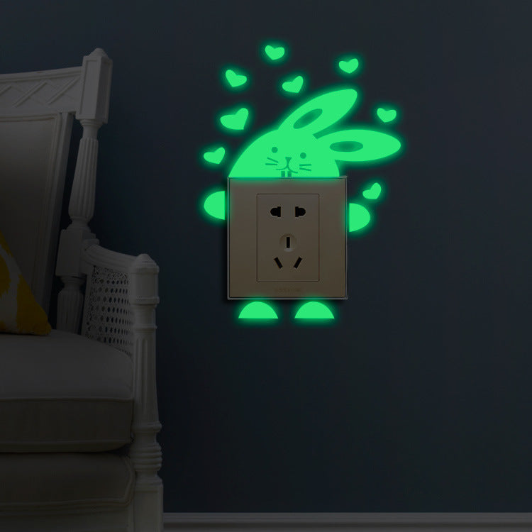 Green Luminous Wall Sticker Love Rabbit Fluorescent Decor for Living Room