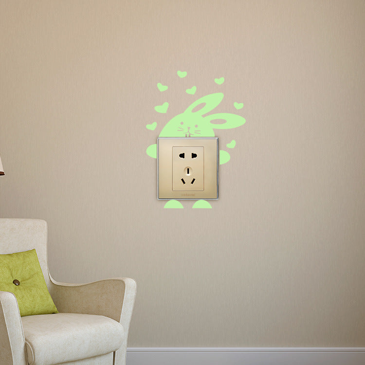 Green Luminous Wall Sticker Love Rabbit Fluorescent Decor for Living Room