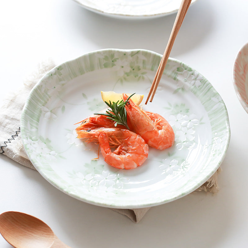 Hand-Painted Western-Style Dish Flat-Bottomed Plate for Household Use