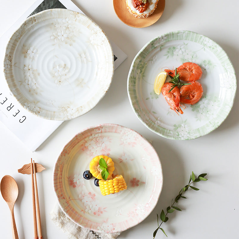 Hand-Painted Western-Style Dish Flat-Bottomed Plate for Household Use