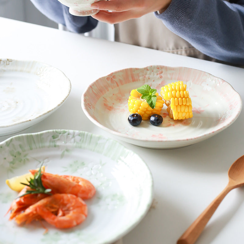 Hand-Painted Western-Style Dish Flat-Bottomed Plate for Household Use