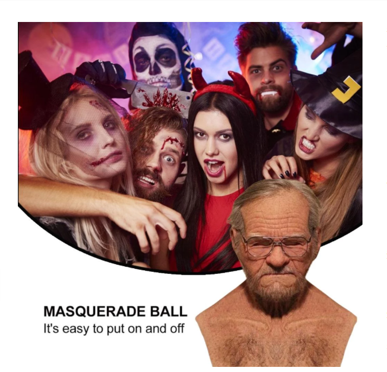 Adult Latex Mask for Halloween - Old Man Face Mask, Festive Party Costume