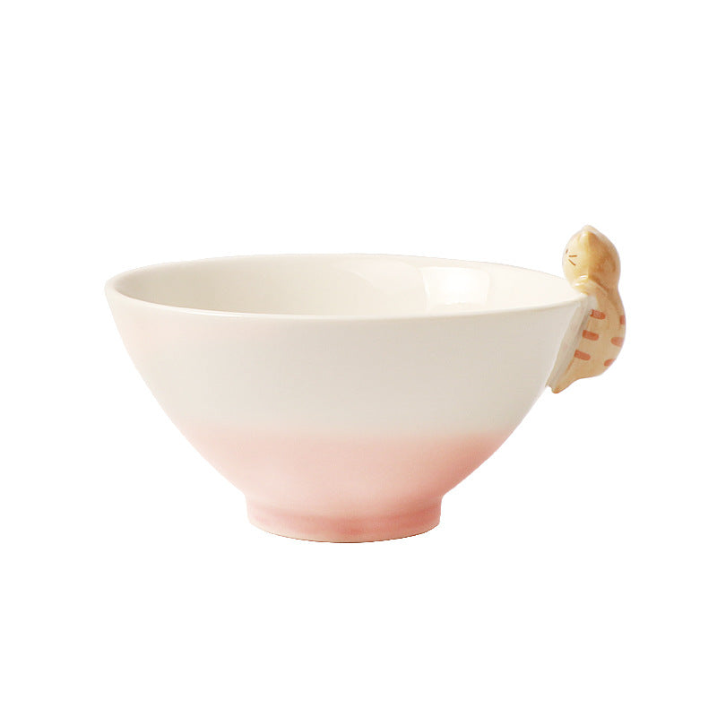 Cute Cat Cartoon Ceramic Bowl Set - 3 Color Variations for Kitchen & Dining