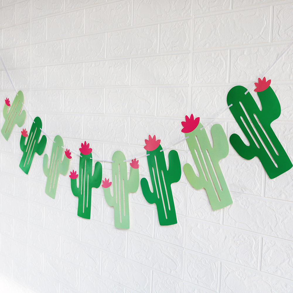 Hawaiian Theme Cactus Pull Flower Flag Decoration for Parties - Green