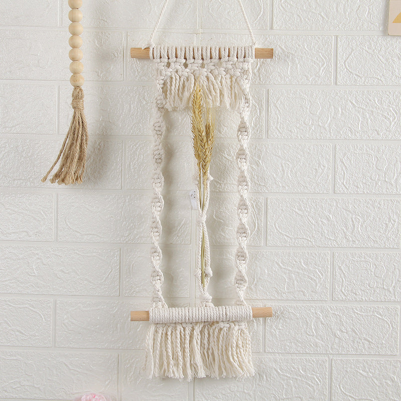 Woven Cotton Rope Wall Hanging with Dried Flowers - European Style, 20x45CM