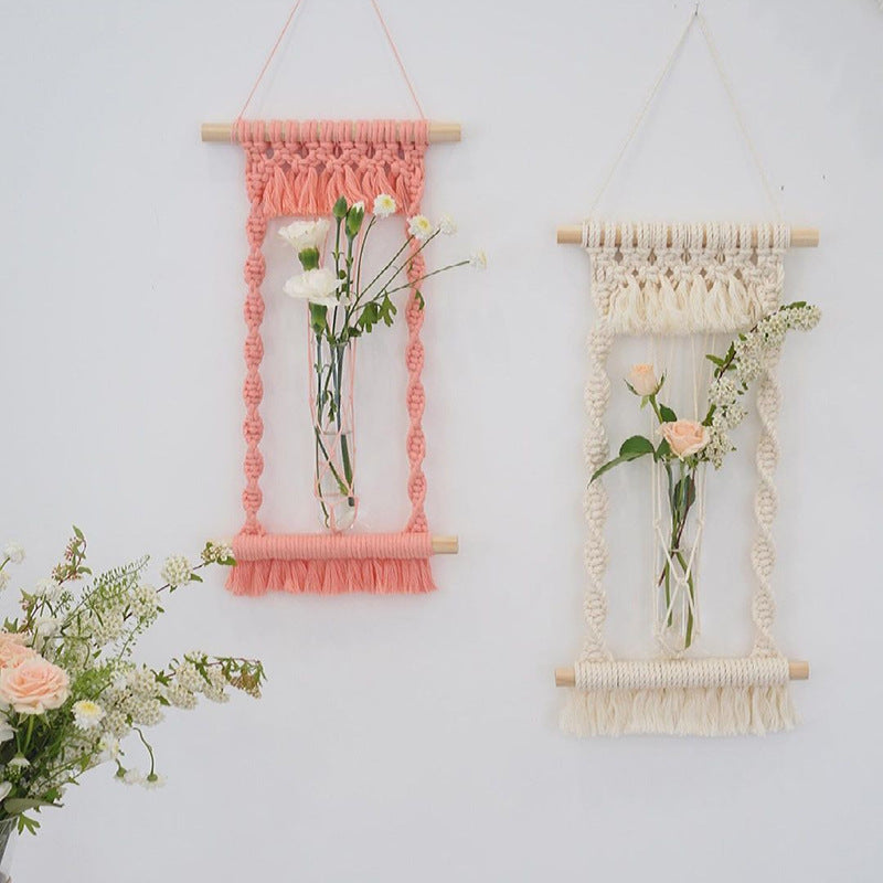 Woven Cotton Rope Wall Hanging with Dried Flowers - European Style, 20x45CM