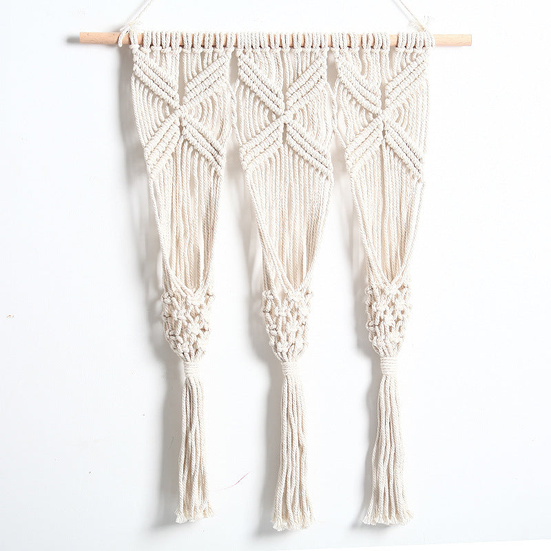 Woven Bohemian Dried Flower Pot Rack - Handcrafted Cotton Wall Decor