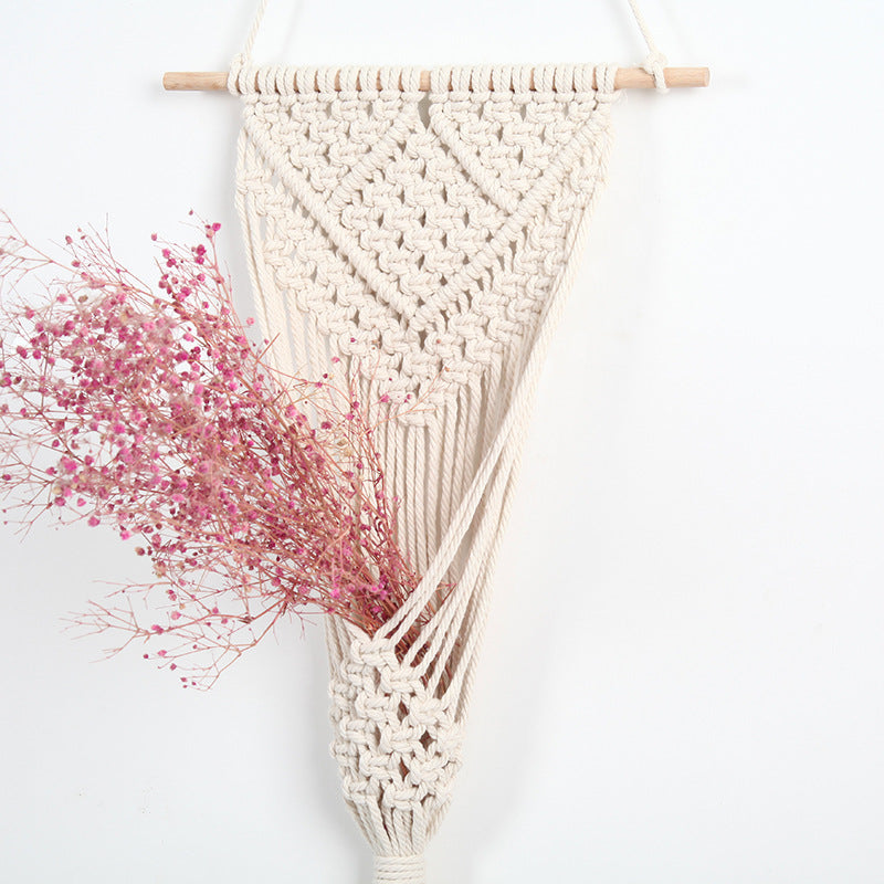 Woven Cotton Flower Basket Wall Decor - European Style Handwoven Textile