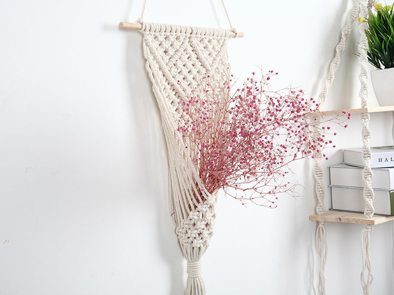 Woven Cotton Flower Basket Wall Decor - European Style Handwoven Textile