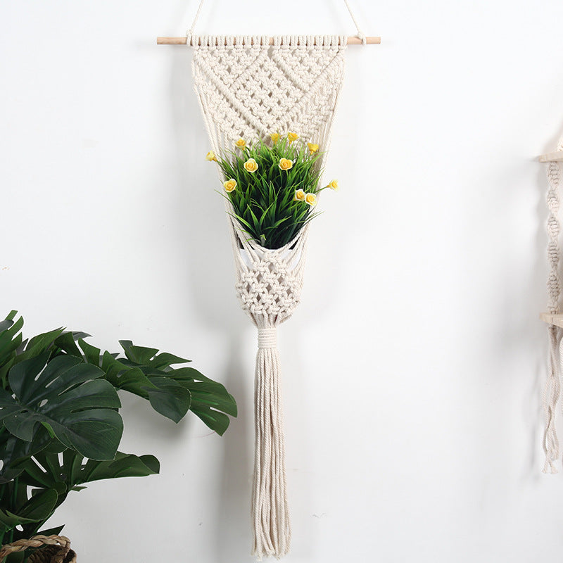 Woven Cotton Flower Basket Wall Decor - European Style Handwoven Textile