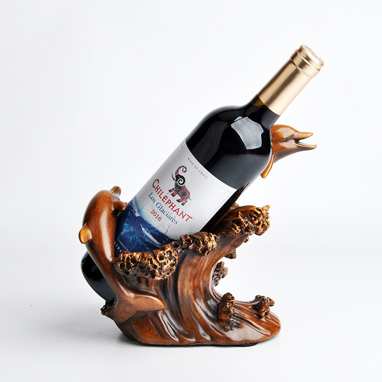 European Style Dolphin Wine Rack Decor - Resin Imitation Bronze Home Ornament