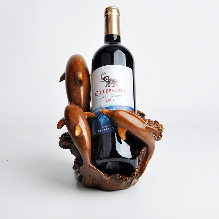European Style Dolphin Wine Rack Decor - Resin Imitation Bronze Home Ornament