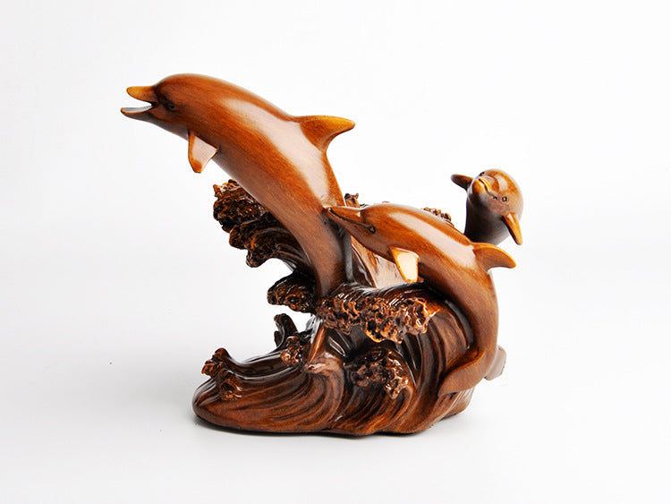 European Style Dolphin Wine Rack Decor - Resin Imitation Bronze Home Ornament
