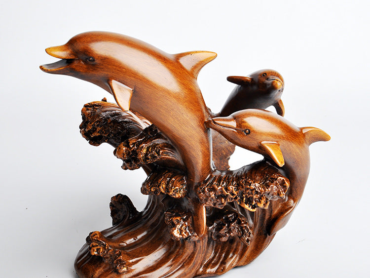 European Style Dolphin Wine Rack Decor - Resin Imitation Bronze Home Ornament