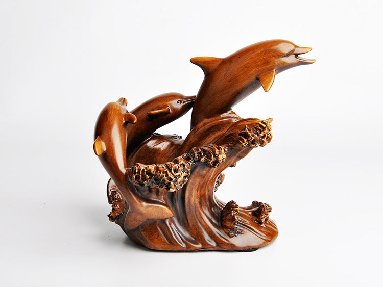 European Style Dolphin Wine Rack Decor - Resin Imitation Bronze Home Ornament