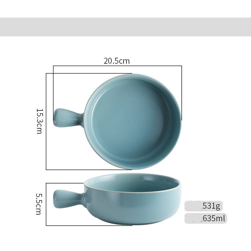 Nordic Style Porcelain Baked Rice Bowl with Handle - Salad and Soup Bowl