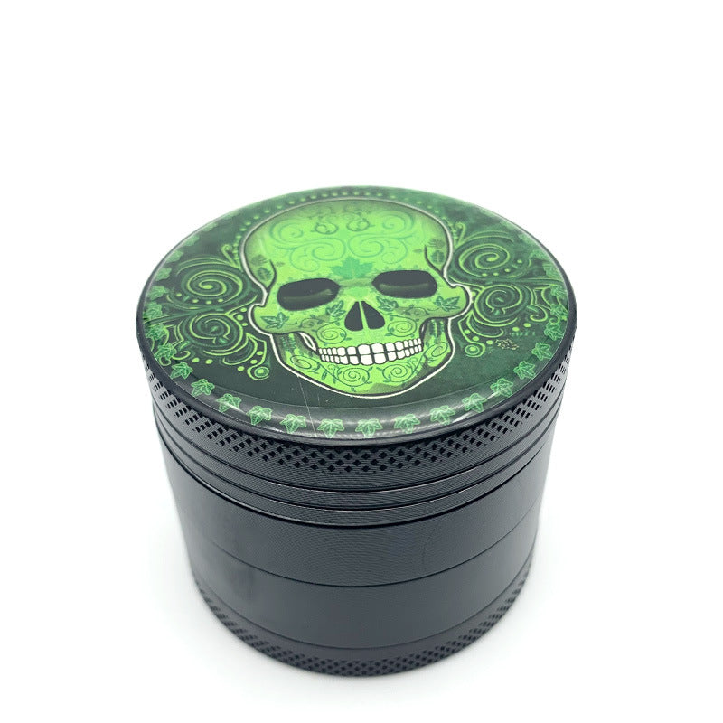 Herbal Skull Pattern Aluminum Cigarette Grinder with Multi-Functional Features