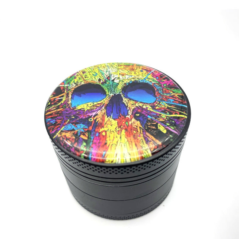 Herbal Skull Pattern Aluminum Cigarette Grinder with Multi-Functional Features