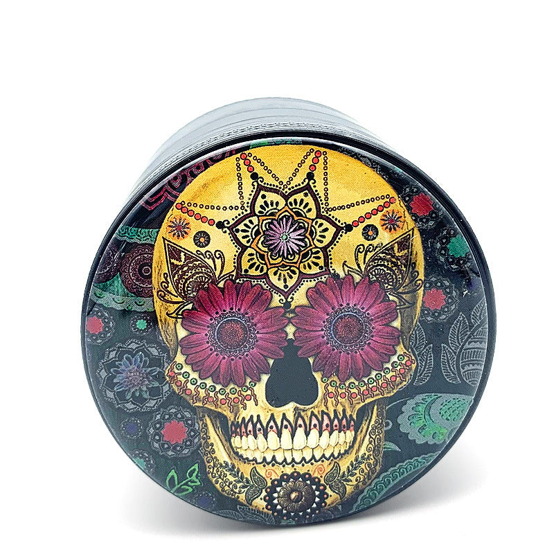 Herbal Skull Pattern Aluminum Cigarette Grinder with Multi-Functional Features