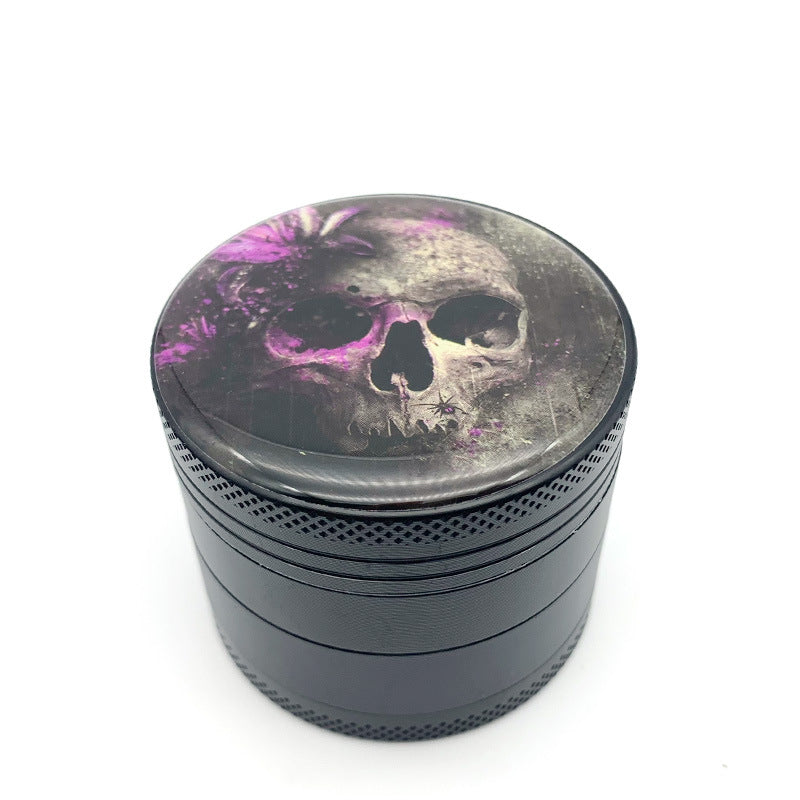 Herbal Skull Pattern Aluminum Cigarette Grinder with Multi-Functional Features