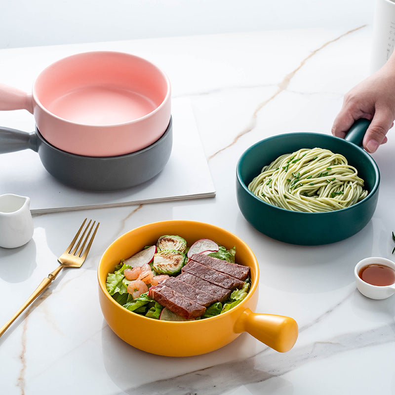 Nordic Style Porcelain Baked Rice Bowl with Handle - Salad and Soup Bowl