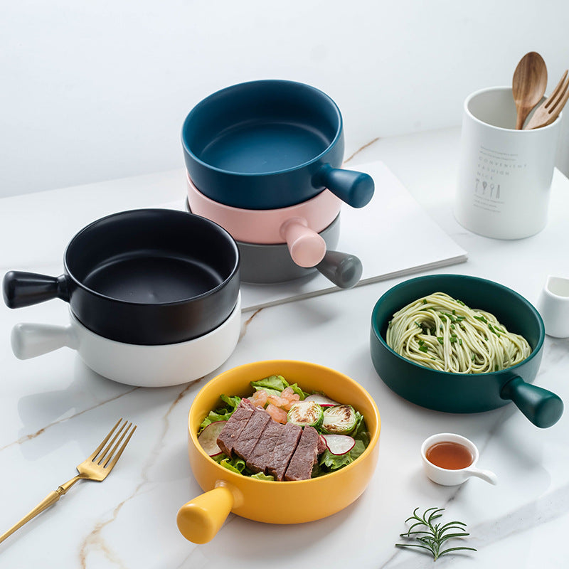 Nordic Style Porcelain Baked Rice Bowl with Handle - Salad and Soup Bowl