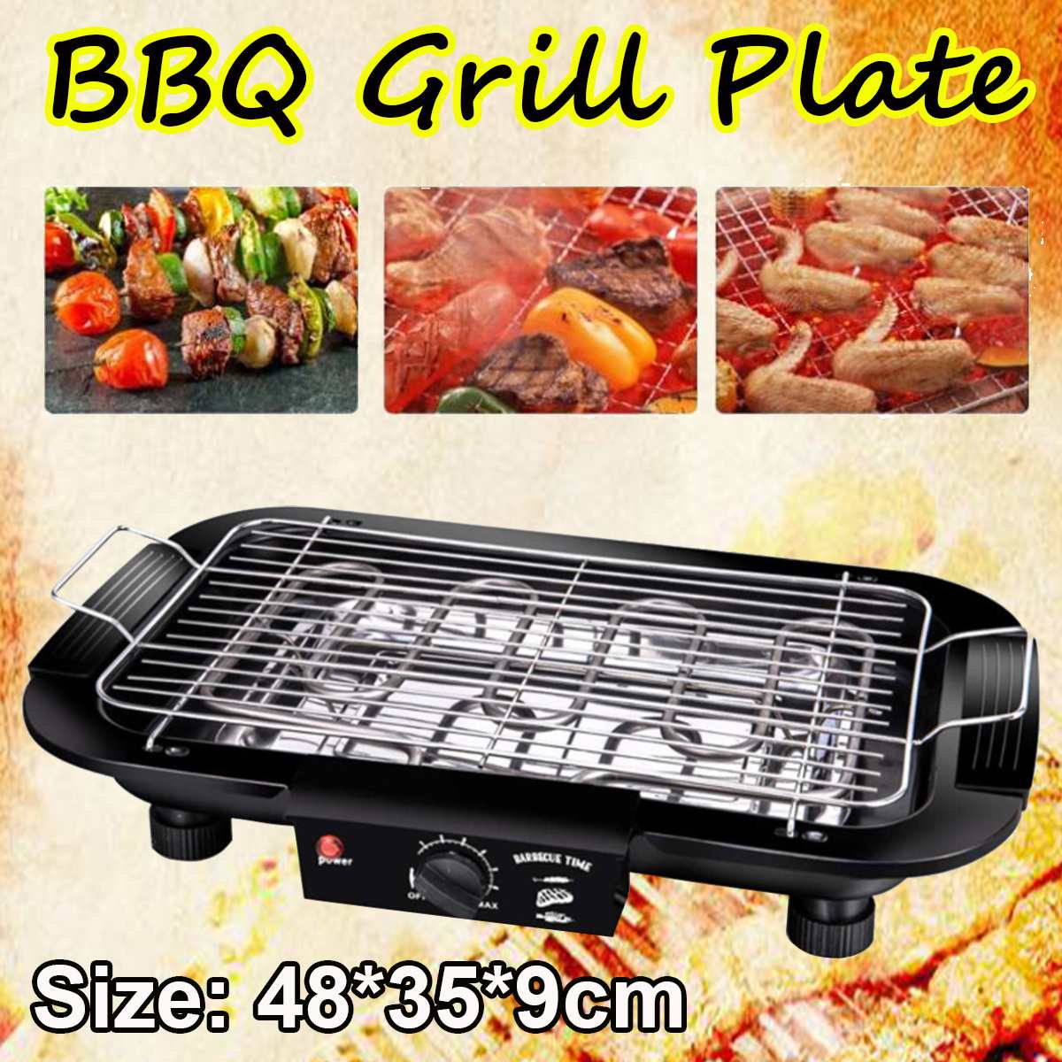 Electric Indoor Grill with Smokeless Non-Stick Surface for Home & Outdoor Use