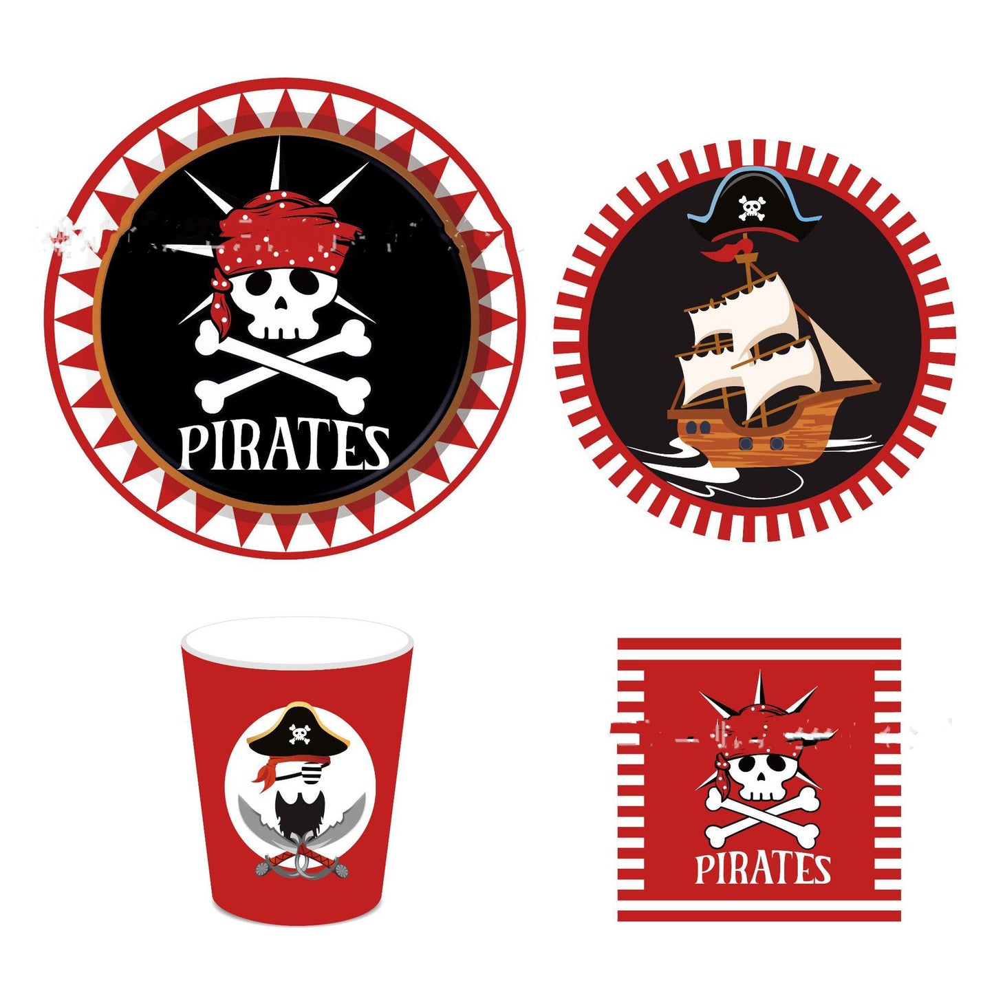 Pirate Theme Party Supplies Set for 8 - Includes Plates Cups Balloons & More