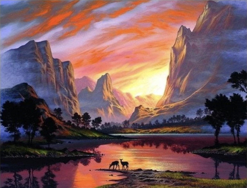 Digital Landscape Oil Painting on Canvas - Modern Home Decor & Gift