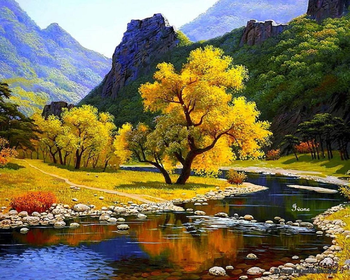 Digital Landscape Oil Painting on Canvas - Modern Home Decor & Gift