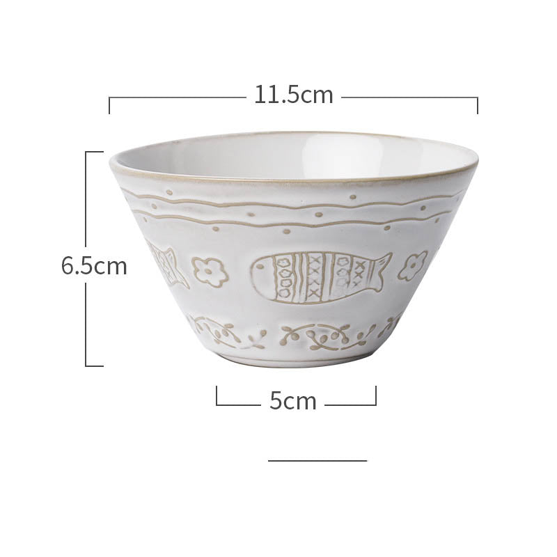 Retro White Glaze Cartoon Cat Ceramic Pet Bowl Set - Multiple Styles