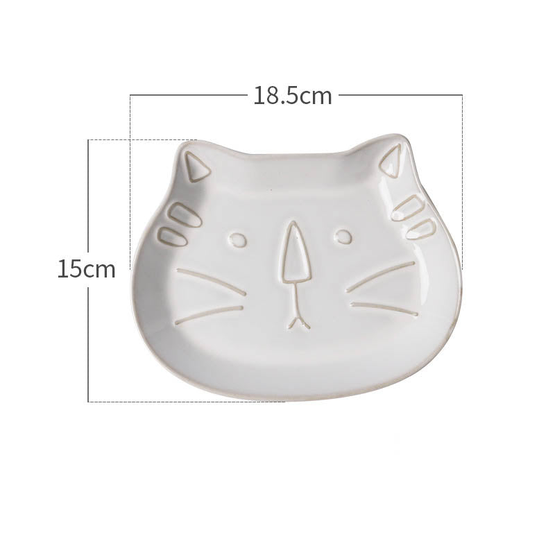 Retro White Glaze Cartoon Cat Ceramic Pet Bowl Set - Multiple Styles