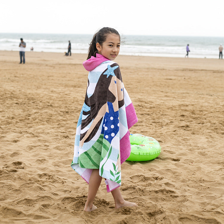 Children's Cotton Hooded Bath Towel - European & American Style, 76cm Length