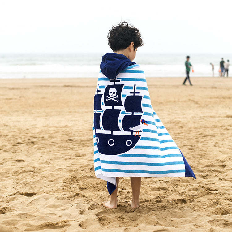 Children's Cotton Hooded Bath Towel - European & American Style, 76cm Length