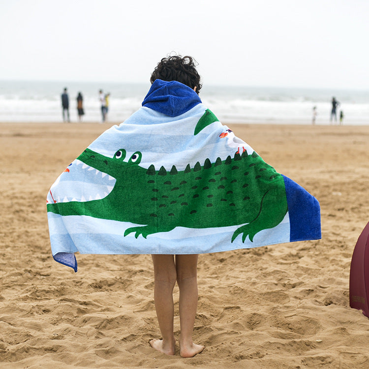 Children's Cotton Hooded Bath Towel - European & American Style, 76cm Length