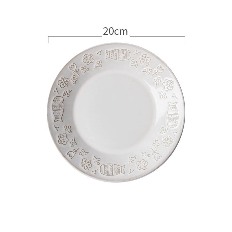 Retro White Glaze Cartoon Cat Ceramic Pet Bowl Set - Multiple Styles