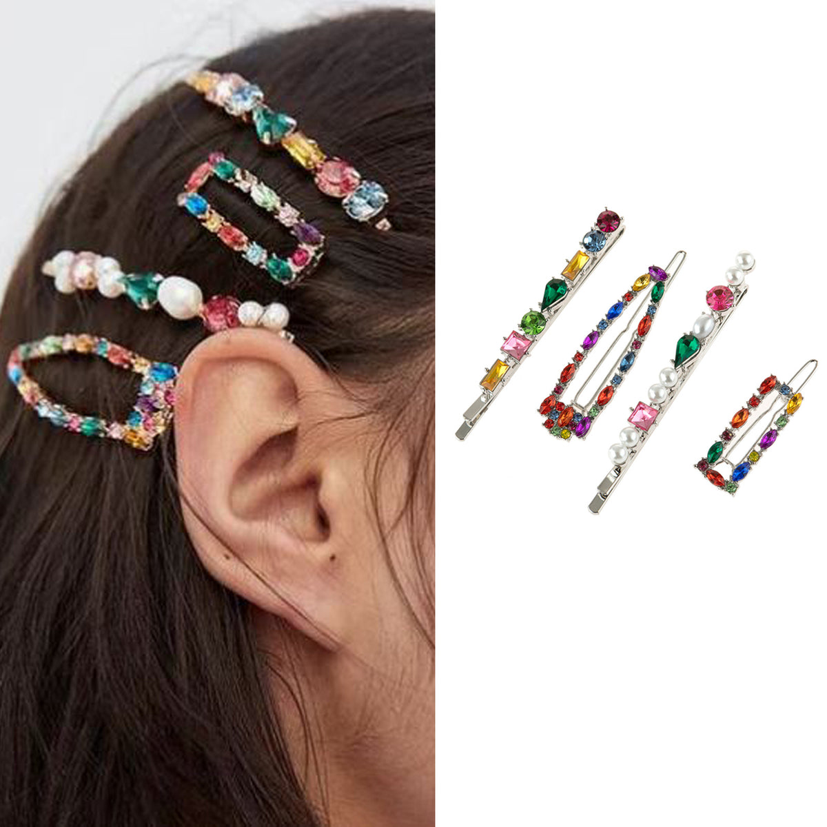 Alloy Hair Clip 4-Piece Set - Geometric Design