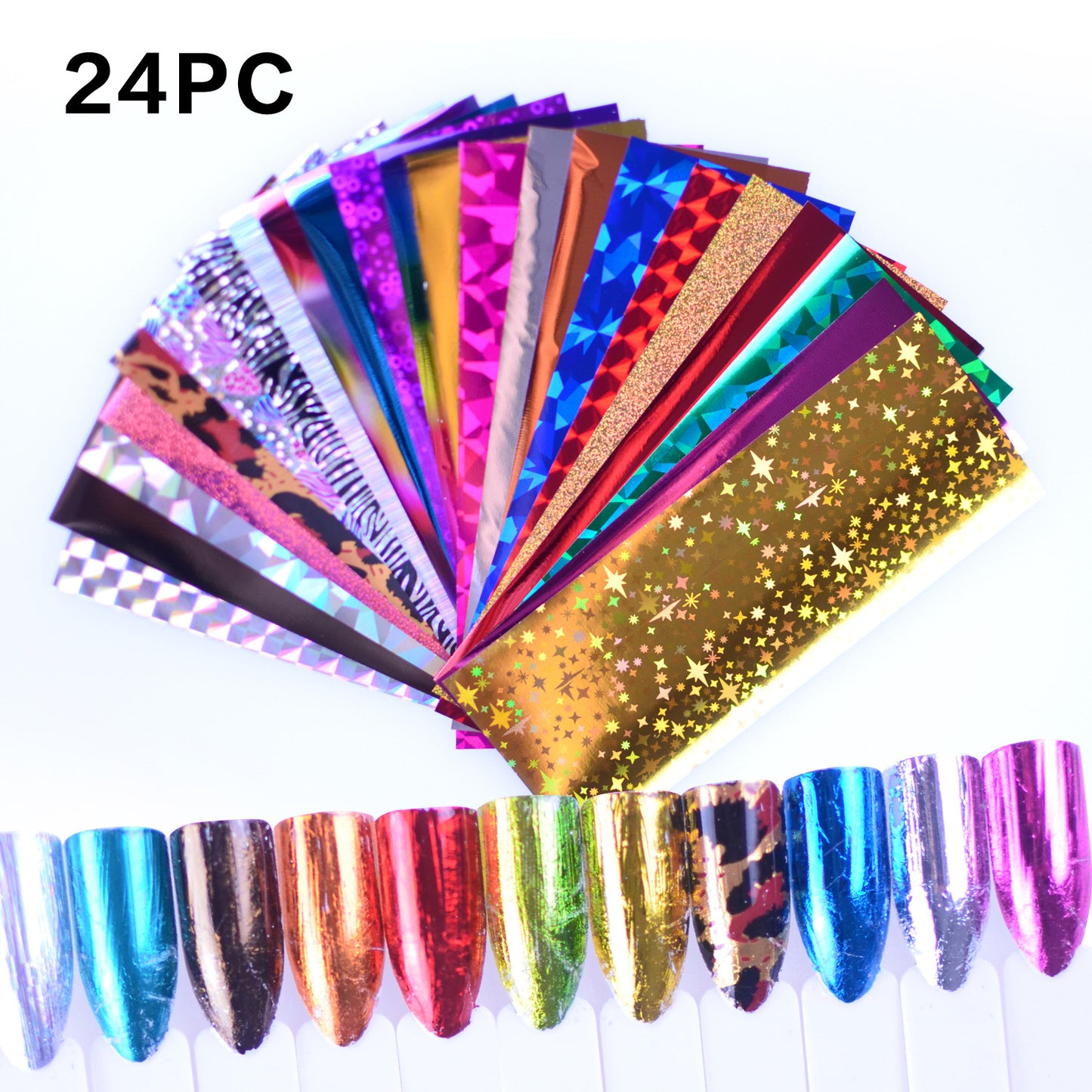 24 Sheets Nail Art Foils Laser Shine Transfer Stickers for DIY Manicure