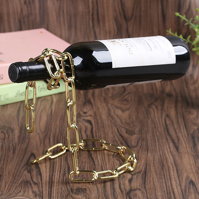 Suspended Wrought Iron Wine Bottle Shelf - European Style Chain Rack for Kitchen & Bar