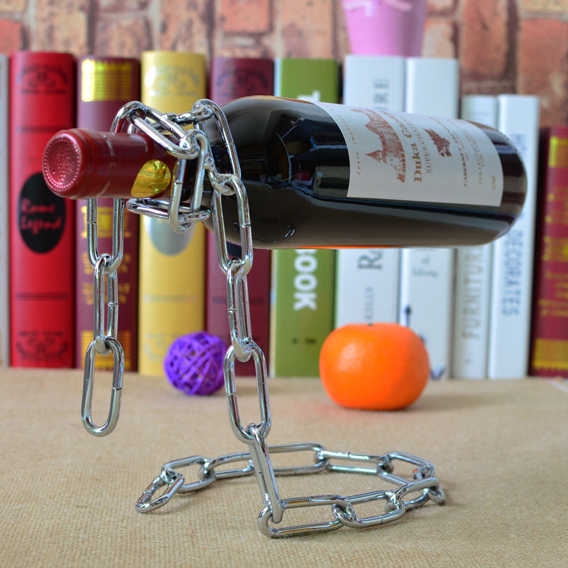 Suspended Wrought Iron Wine Bottle Shelf - European Style Chain Rack for Kitchen & Bar