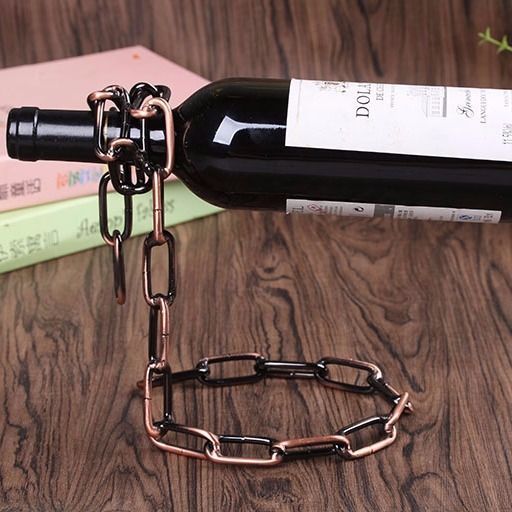 Suspended Wrought Iron Wine Bottle Shelf - European Style Chain Rack for Kitchen & Bar