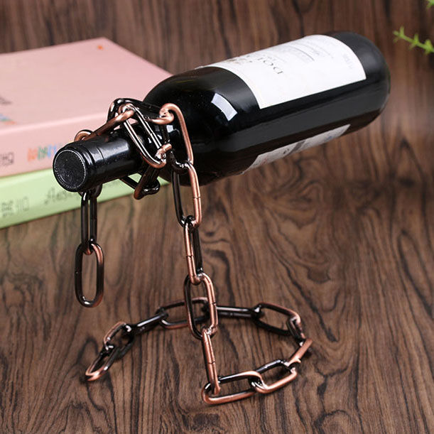 Suspended Wrought Iron Wine Bottle Shelf - European Style Chain Rack for Kitchen & Bar
