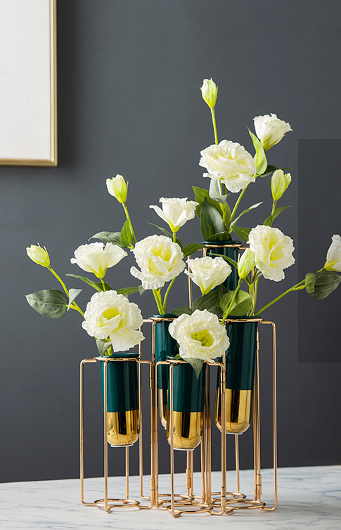 Small Ceramic Vase with Metal Iron Test Tube for Living Room Decor - Multiple Styles