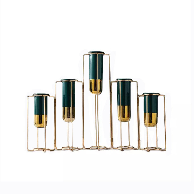 Small Ceramic Vase with Metal Iron Test Tube for Living Room Decor - Multiple Styles