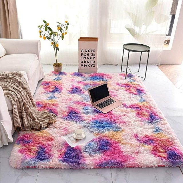 Tie-Dye Gradient Color Printed Silk Wool Carpet - Modern Rectangular Rug