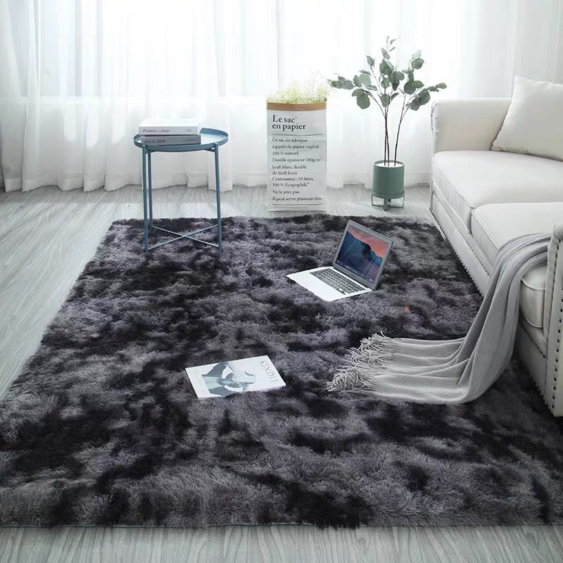 Tie-Dye Gradient Color Printed Silk Wool Carpet - Modern Rectangular Rug