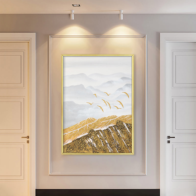 Modern Canvas Wall Art Poster - Mountain Snowy Bird Landscape for Living Room Decor